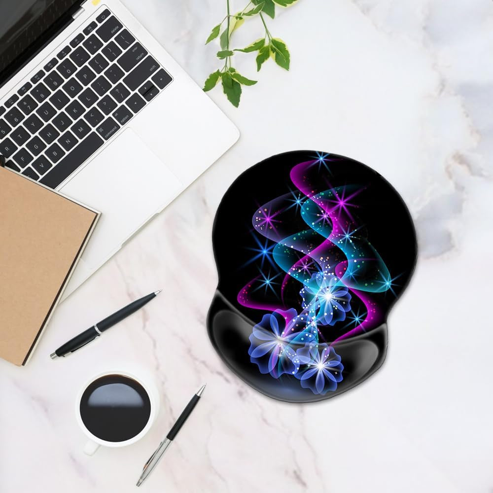 Ergonomic Wrist Rest Support, Gaming Mouse Pad 8.7 X 7.5 Inches for Computer, Laptop, Home, Office (Purple Blue Light)