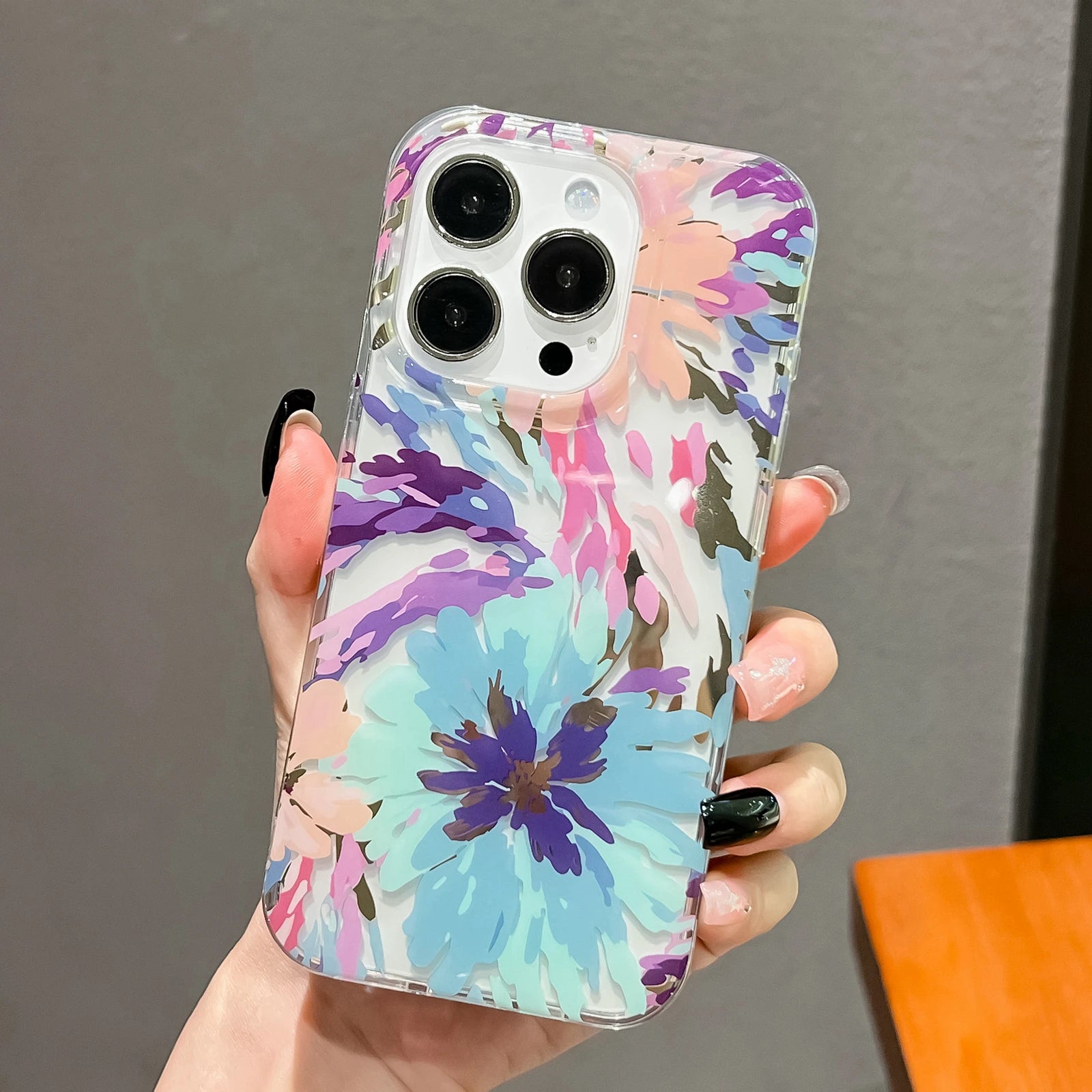 Luxury Laser Flower Painting Phone Case for Iphone 16 14 13 17 Air 15 Pro Max plus Shock Absorbing Bumper Crystal Clear Cover