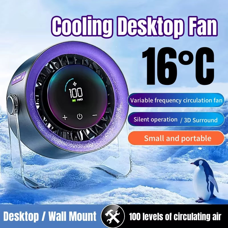 100-Speed Desktop Fan Digital Display Wall Mount Desk Fan Super Quiet Usb Office Dorm Air Circulator Home Camping Outdoor