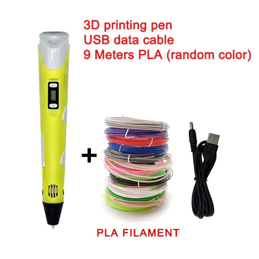 USB 3D Printing Pen DIY Drawing 9M PLA Filament Three-Dimensional Graffiti Toys Art Tools for Kids Birthday Christmas Day Gift