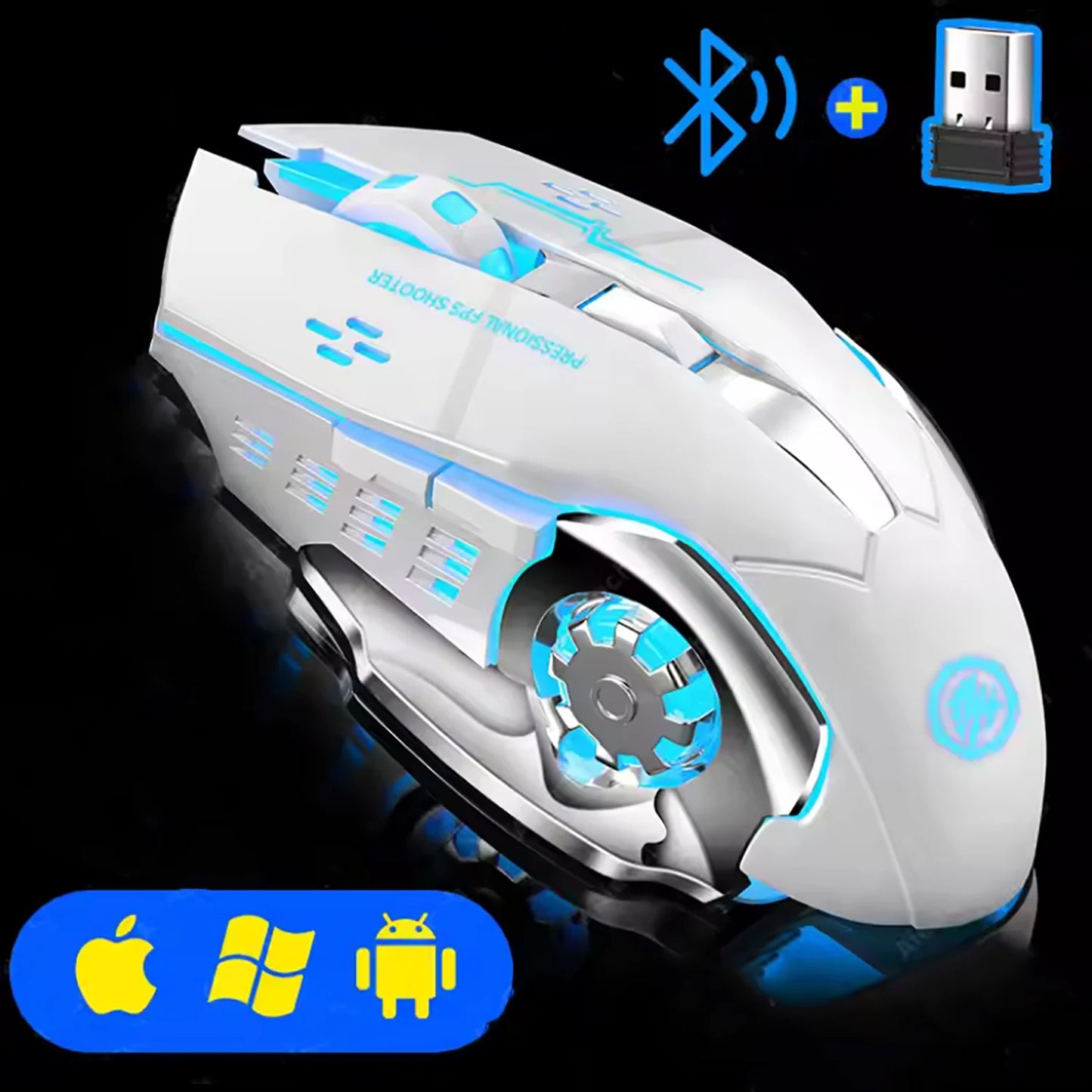 Rechargeable Bluetooth Wireless Mouse with 2.4G USB for Laptop Macbook PC Computer Backlight Gaming Mouse for Ipad Tablet Phone