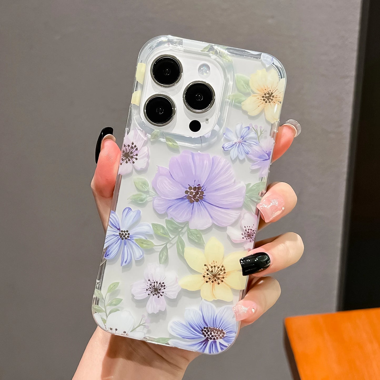 Luxury Laser Flower Painting Phone Case for Iphone 16 14 13 17 Air 15 Pro Max plus Shock Absorbing Bumper Crystal Clear Cover
