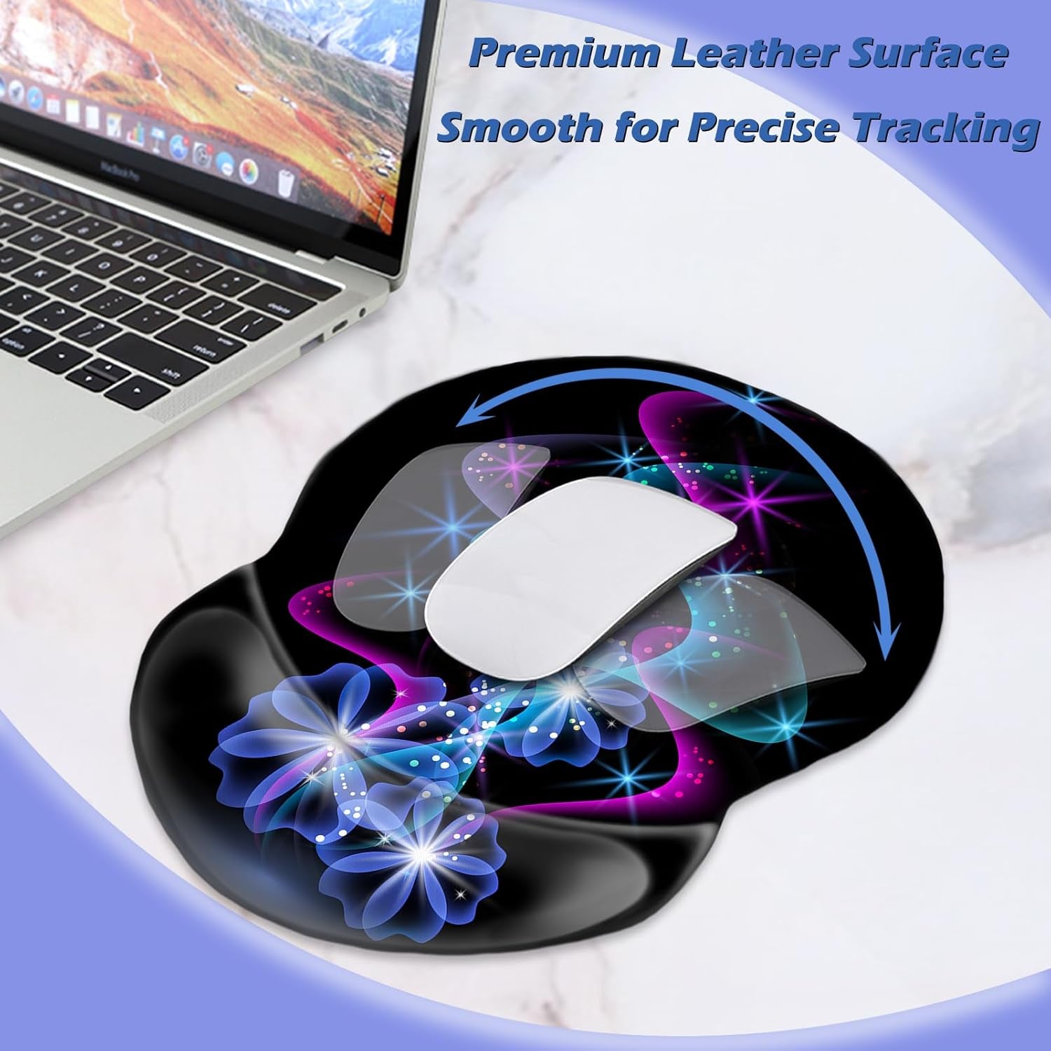 Ergonomic Wrist Rest Support, Gaming Mouse Pad 8.7 X 7.5 Inches for Computer, Laptop, Home, Office (Purple Blue Light)