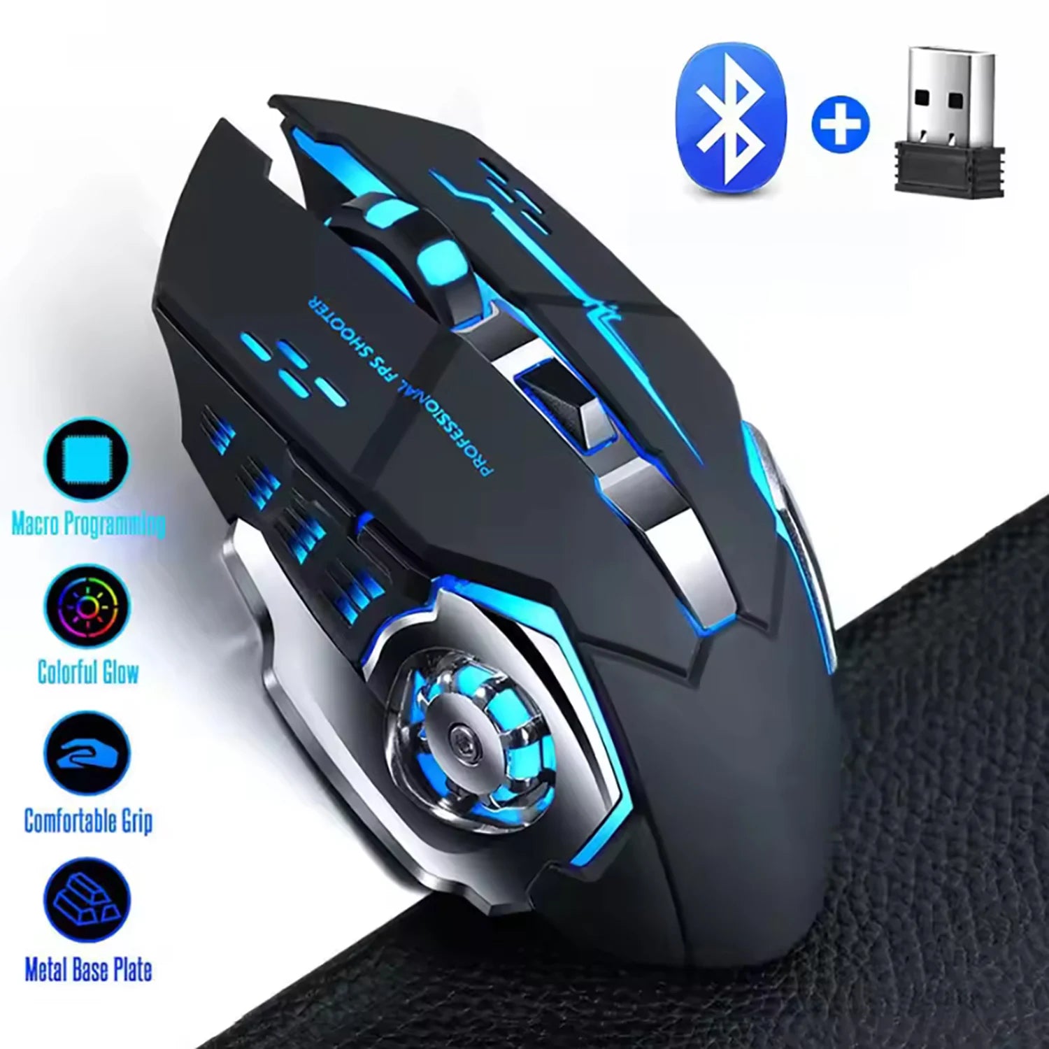 Rechargeable Bluetooth Wireless Mouse with 2.4G USB for Laptop Macbook PC Computer Backlight Gaming Mouse for Ipad Tablet Phone