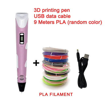 USB 3D Printing Pen DIY Drawing 9M PLA Filament Three-Dimensional Graffiti Toys Art Tools for Kids Birthday Christmas Day Gift