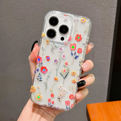 Luxury Laser Flower Painting Phone Case for Iphone 16 14 13 17 Air 15 Pro Max plus Shock Absorbing Bumper Crystal Clear Cover