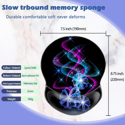 Ergonomic Wrist Rest Support, Gaming Mouse Pad 8.7 X 7.5 Inches for Computer, Laptop, Home, Office (Purple Blue Light)