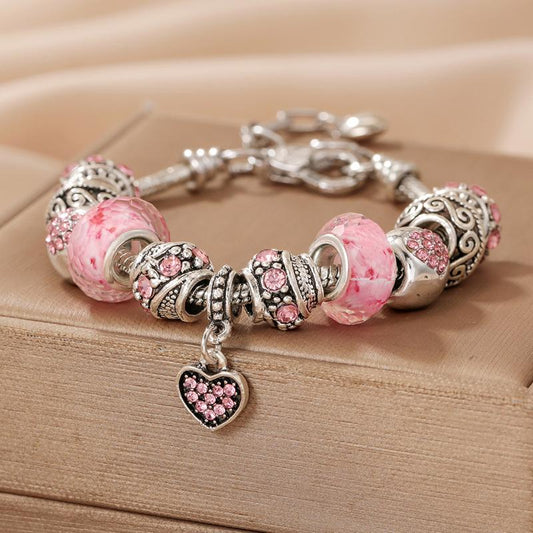 Pink Heart Pendant Bracelet Set for Women - Stylish Adjustable Serpentine Chain, Perfect for Daily Wear, Trendy Stackable Bangles, Ideal Valentine'S Day or Birthday Gift.