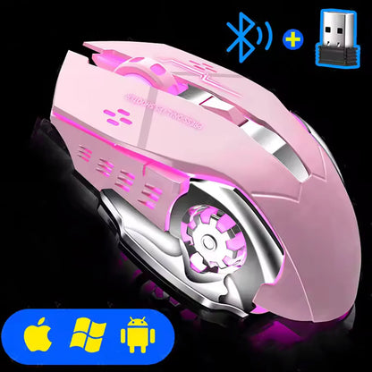 Rechargeable Bluetooth Wireless Mouse with 2.4G USB for Laptop Macbook PC Computer Backlight Gaming Mouse for Ipad Tablet Phone