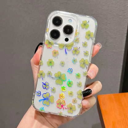 Luxury Laser Flower Painting Phone Case for Iphone 16 14 13 17 Air 15 Pro Max plus Shock Absorbing Bumper Crystal Clear Cover